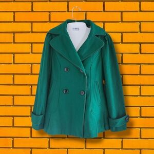 Steve Madden | GUC Green Double-Breasted Wool Blend Pea Coat (SIZE S)